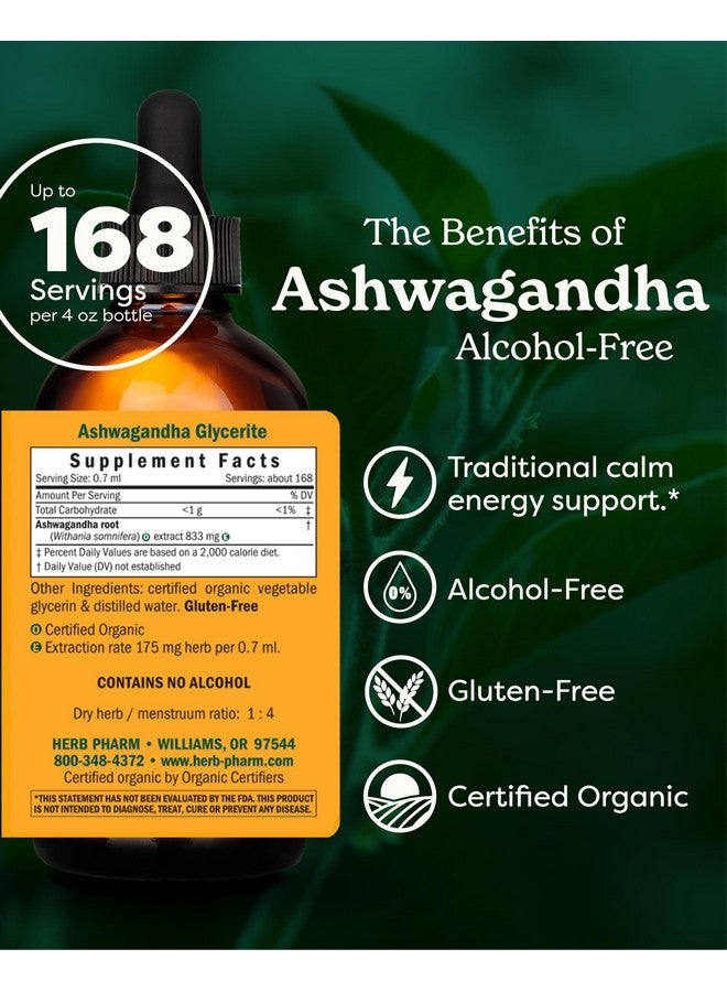 هيرب فارم مكمل غذائي عضوي معتمد من وزارة الزراعة الأمريكية من الأشواغاندا لتخفيف التوتر وتعزيز الطاقة الهادئة*: قطرات نباتية مُكيفة، مستخلص الأشواغاندا غير معدل وراثيًا، خالٍ من الكحول، 113 مل | كمية تكفي لثلاثة أشهر - Image 1