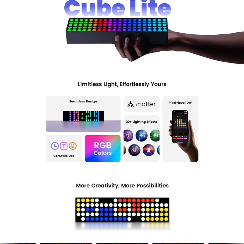 Yeelight CUBE Lite Smart LED Cube Light - Voice Control, Multicolor Ambient Desk Lamp with Clock - Image 1
