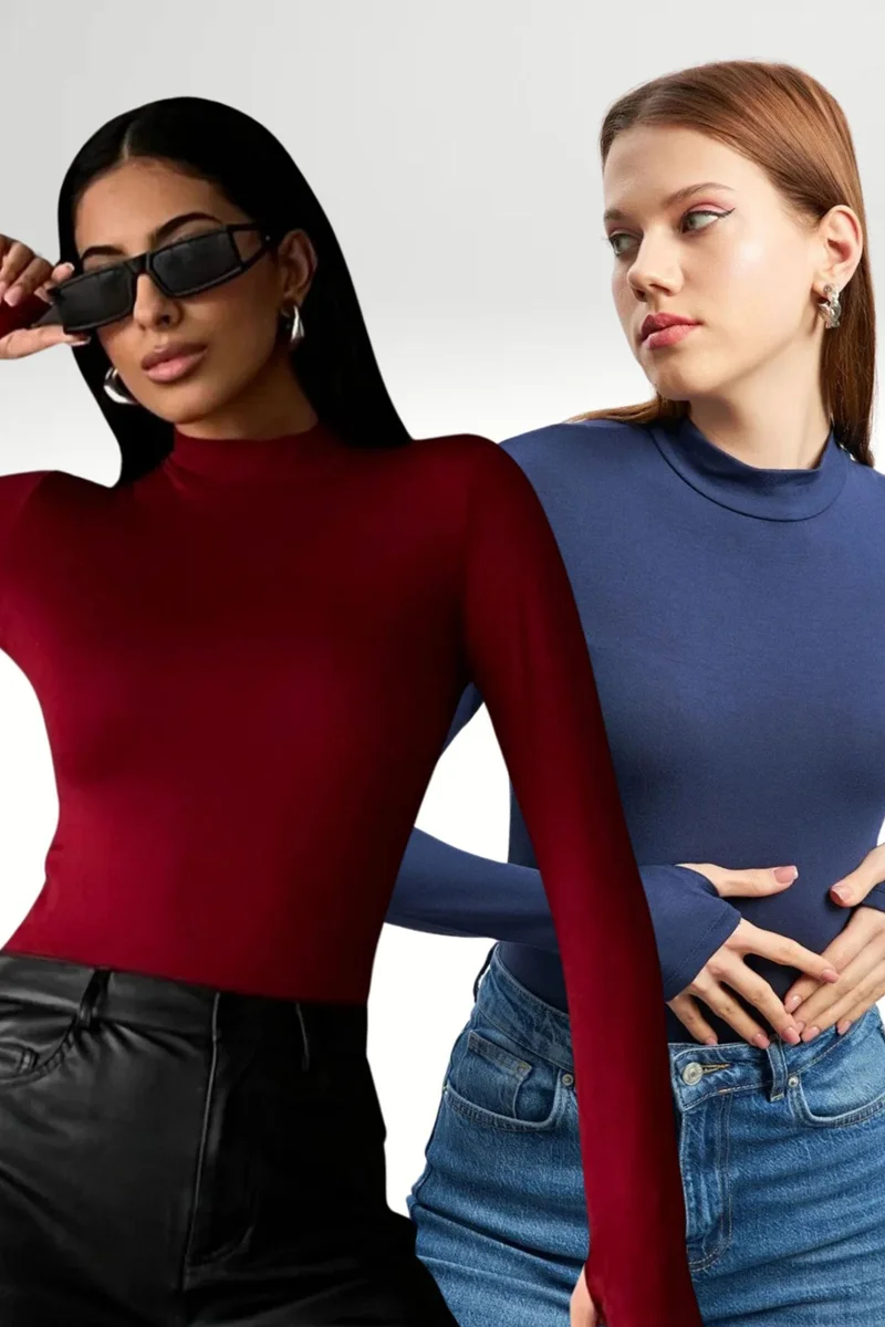 Bipantolon BIPANTOLON Women's 2-Pack Cut-Out Half Turtleneck Bodysuits