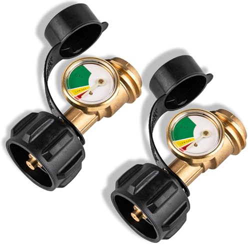 Aikyciu 2 PCS Propane Tank Gauge with Leak Detector, Universal Level Indicator for 5-40lb Tanks, Compatible with Camping Stoves, Heater, BBQ Grills, Gas Burners and More, QCC 1/Type 1 Connection - Image 1