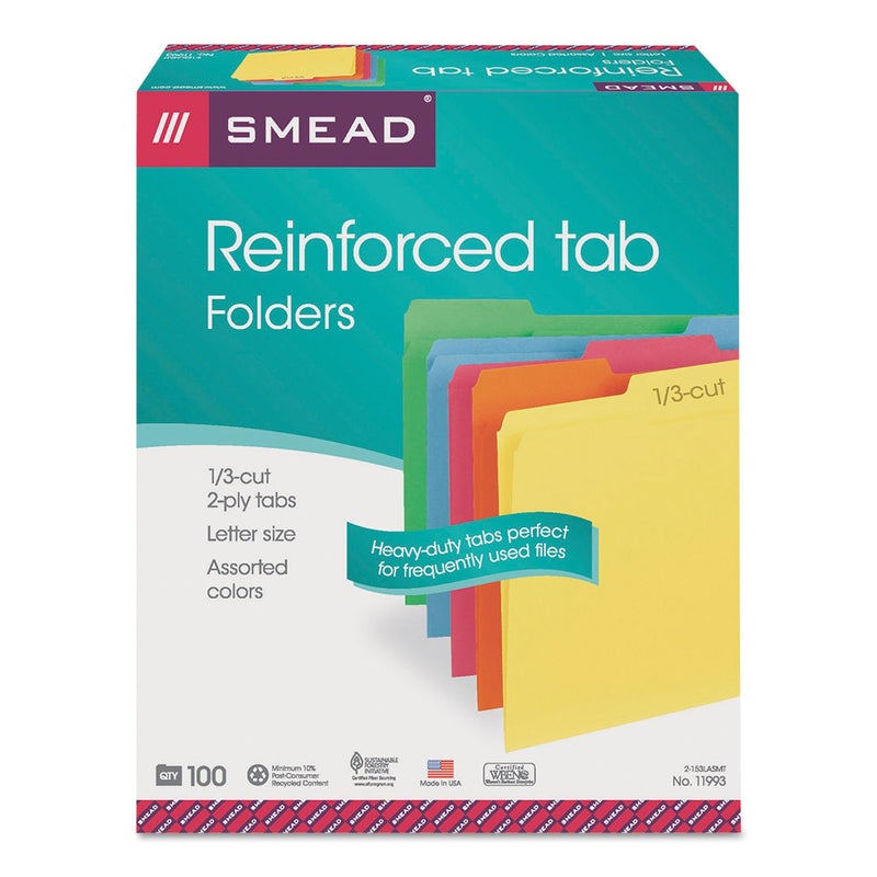 Smead File Folder, Reinforced 1/3-Cut Tab, Letter Size, Assorted Colors, 100 per Box (11993) - Image 5