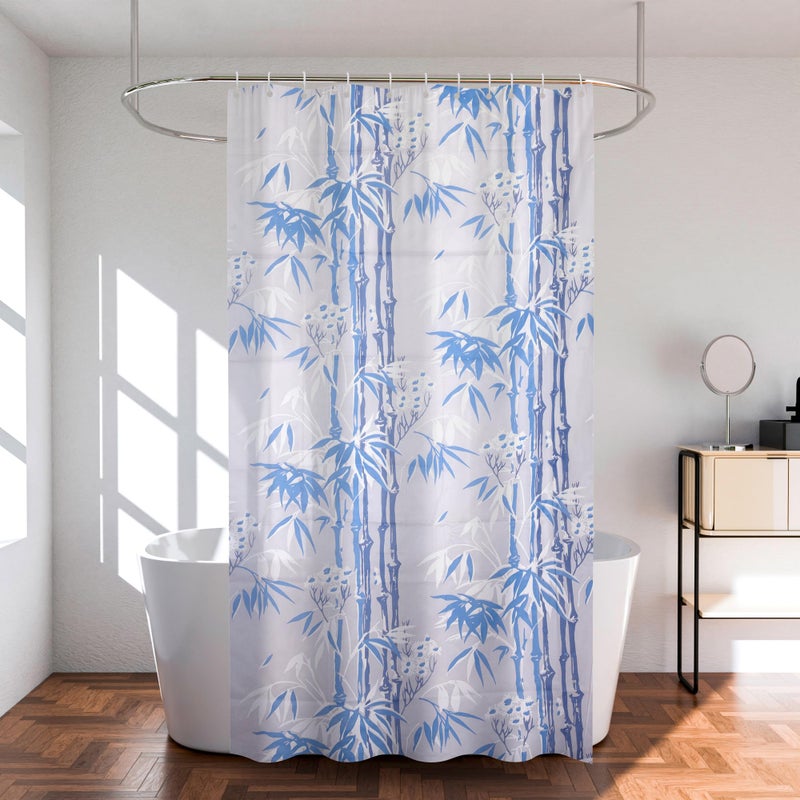 Kuber Industries (Pack of 3) Shower Curtain | 7 Feet | PVC Waterproof Window Curtain | Bathroom Shower Curtain | AC Curtains | Curtains for Bathtub | 8 Rings Curtain | Bamboo Print | Blue - Image 1