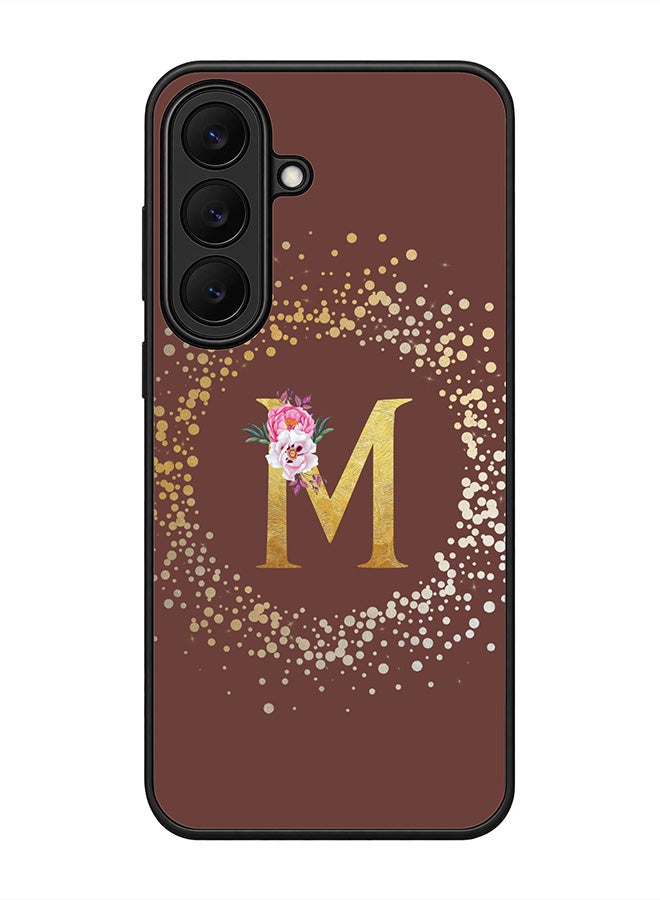 Stylizedd Rugged Case for Samsung Galaxy S26 FE- Slim Fit Hybrid Rubber Cover Floral Monogram - M (Brown)