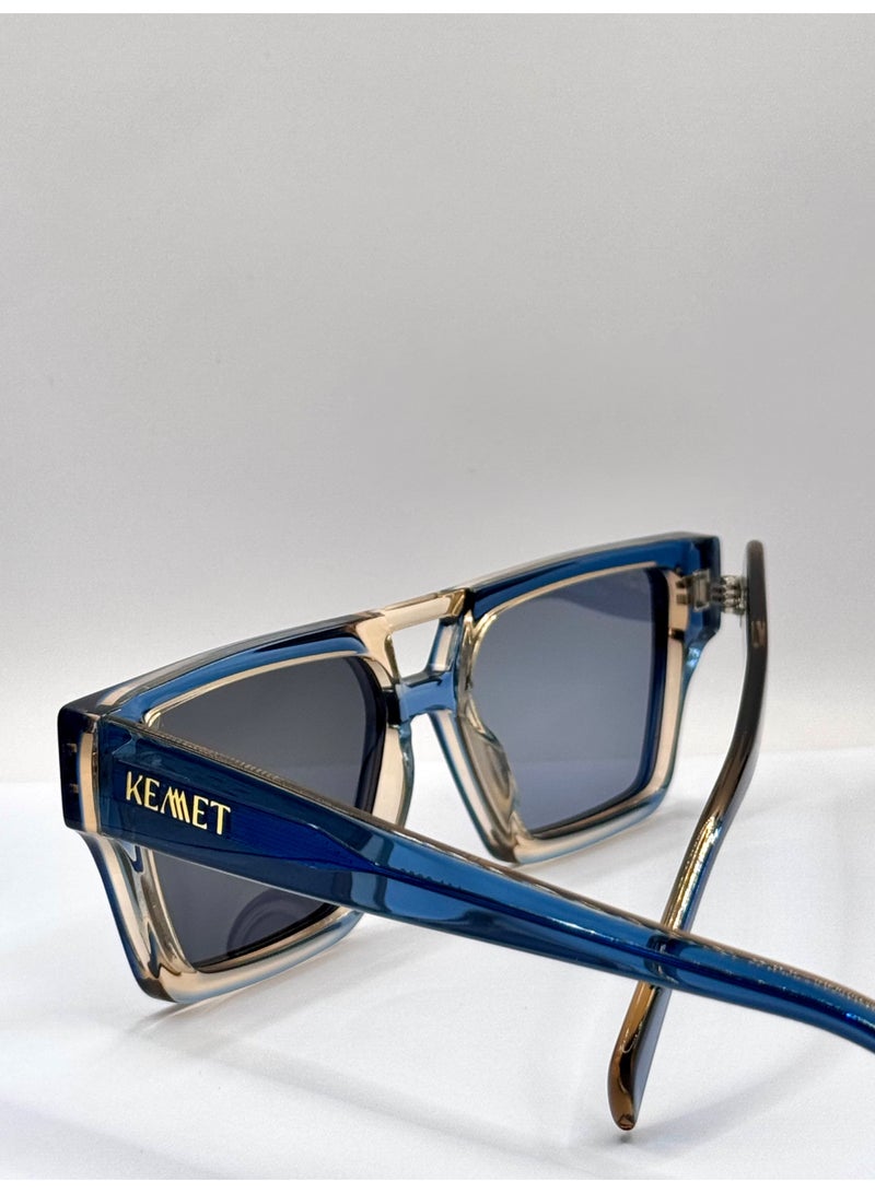 Kemet Eyewear Rectangular Full Rim Unisex Sapphire Blue Gray Lens - Image 4
