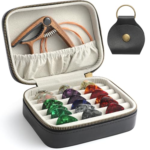 NGVRC Genuine Leather Guitar Pick Case Holder Box, Acoustic Electric Guitar Accessories Gift for Guitar Player (Black) - Image 1