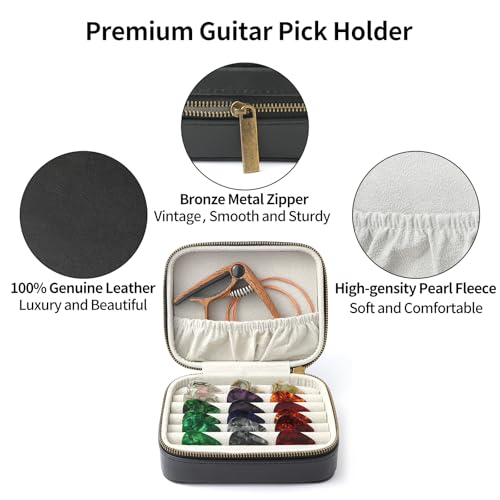NGVRC Genuine Leather Guitar Pick Case Holder Box, Acoustic Electric Guitar Accessories Gift for Guitar Player (Black) - Image 4