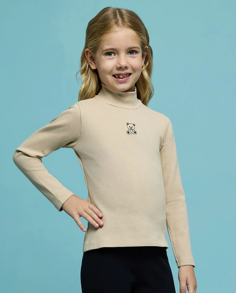 أر أند بي Ribbed Top with High Neck and Long Sleeves
