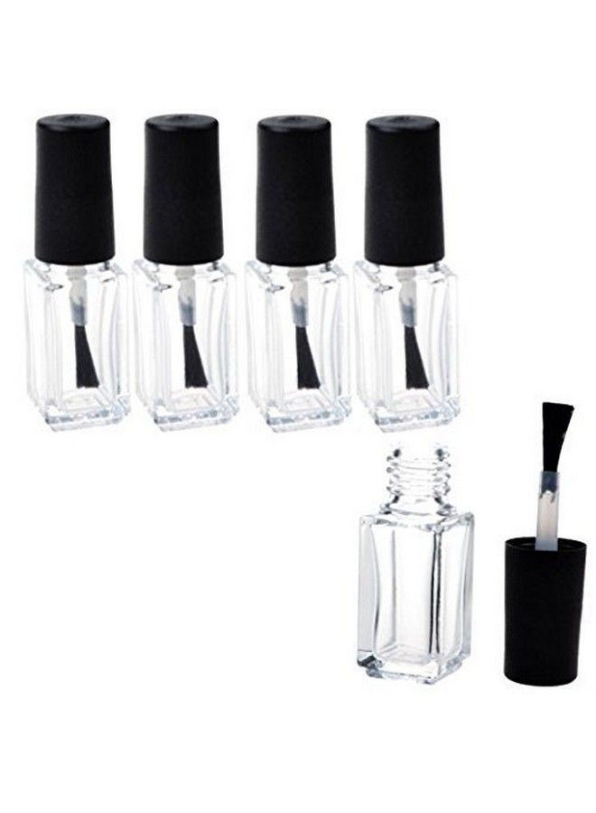 ASTRQLE 5 Pcs 3Ml Empty Transparent Glass Square Bottom Shape Nail Polish Clear Bottles With Balck Cap And Soft Brush For Travel And Home - Image 1
