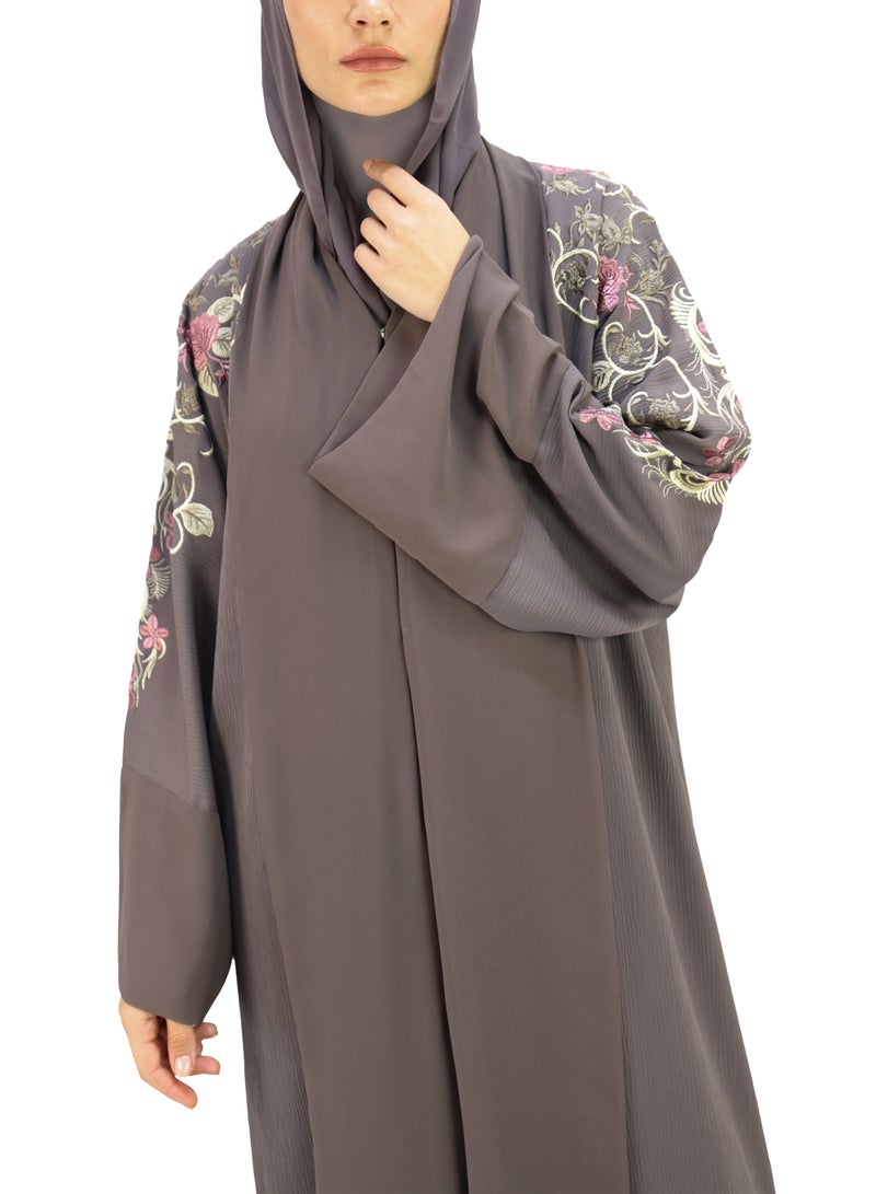 THE MODEST FACTORY Kimono with chiffon front patti and cuff with embroidery in multi color - Image 1