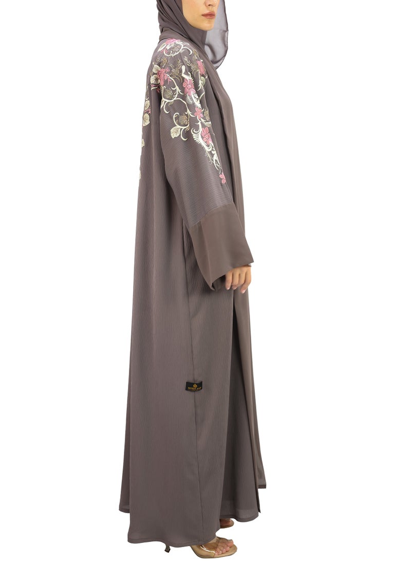 THE MODEST FACTORY Kimono with chiffon front patti and cuff with embroidery in multi color - Image 3