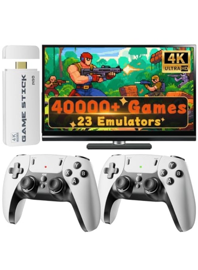 Retro Game Console Stick with 4K HDMI, 40000+ Classic Games, 18 Emulators, and 2 Wireless Controllers