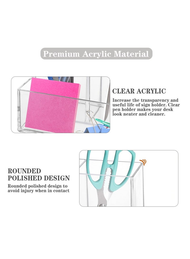 Excefore Pen Holder for Desk 2 Pack Clear Acrylic Makeup Brush Holder Desk Accessories Pencil Cup with Sticky Notes Holder and 3 Compartments Pencil Organizer for Pen Art Supply Makeup Brush - Image 4