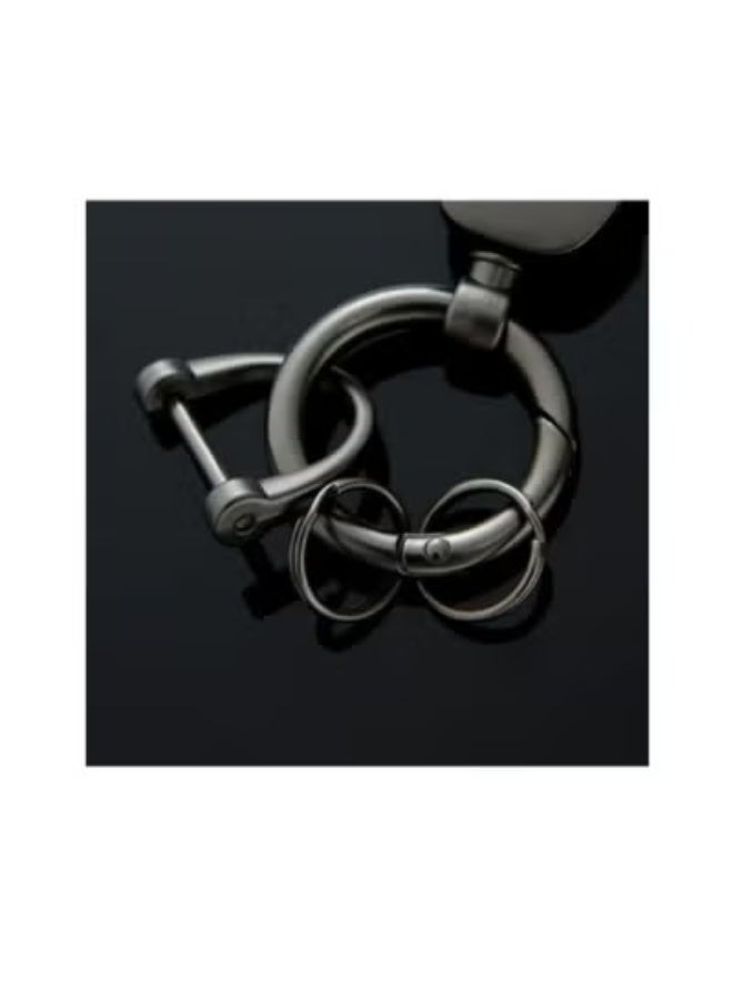 Car PU Leather Metal Keychain - Plaid Leather Zinc Alloy Ring 360° Rotating - Car Universal Wrist Band - Key School Bag Car Decoration Pendant - Grey - Image 3