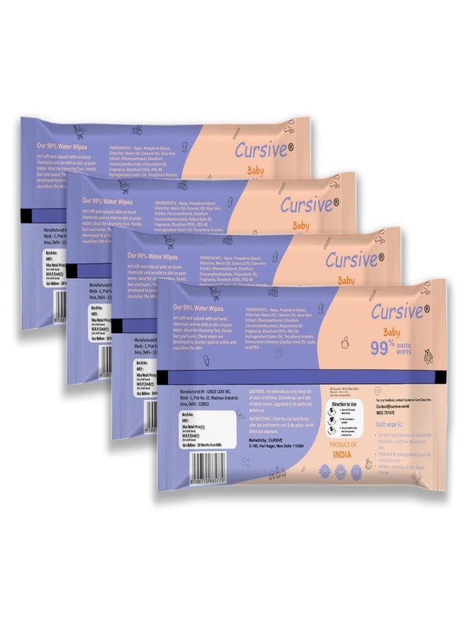 Cursive Soft Cleansing Baby Wipes with Lid | 80 Wipes x Pack of 4-320 Wipes | Extra Thick & Moist Wet Wipes for Baby's | Prevents Rashes & Redness with Goodness of Aloe Vera, Vitamin E & Coconet Oil - Image 2