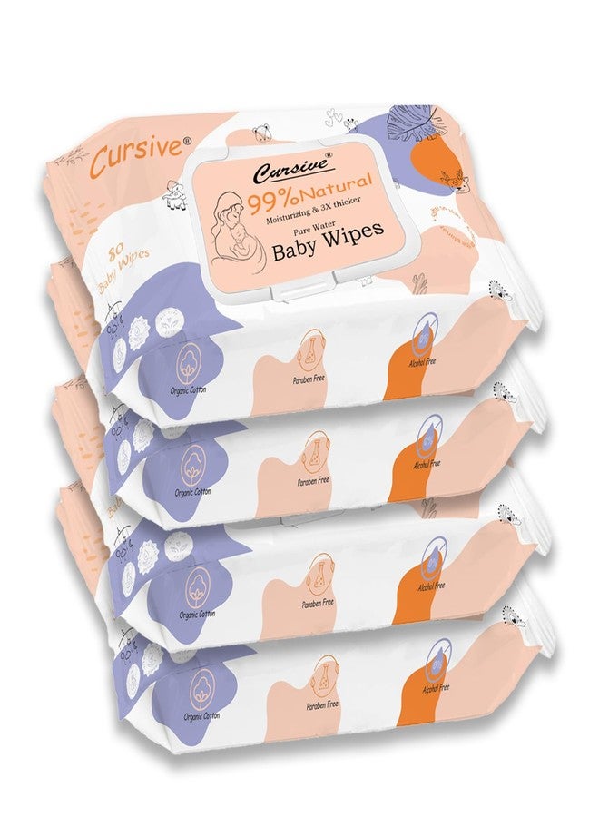 Cursive Soft Cleansing Baby Wipes with Lid | 80 Wipes x Pack of 4-320 Wipes | Extra Thick & Moist Wet Wipes for Baby's | Prevents Rashes & Redness with Goodness of Aloe Vera, Vitamin E & Coconet Oil - Image 1