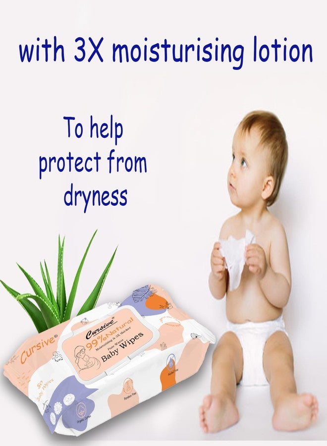 Cursive Soft Cleansing Baby Wipes with Lid | 80 Wipes x Pack of 4-320 Wipes | Extra Thick & Moist Wet Wipes for Baby's | Prevents Rashes & Redness with Goodness of Aloe Vera, Vitamin E & Coconet Oil - Image 3