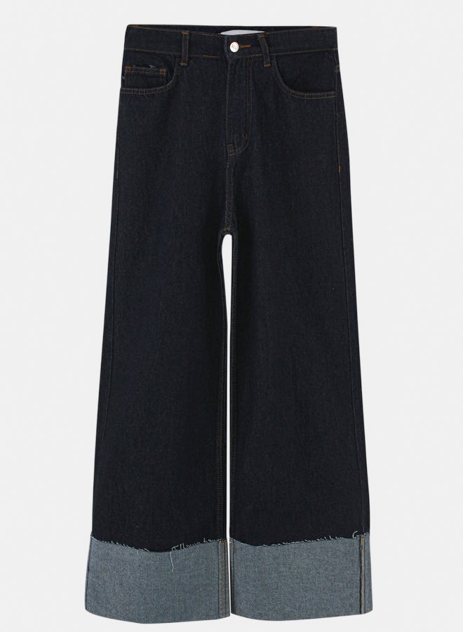 TGS Raw Blue Wide Leg Contrast Cuff Women Jeans - Image 3