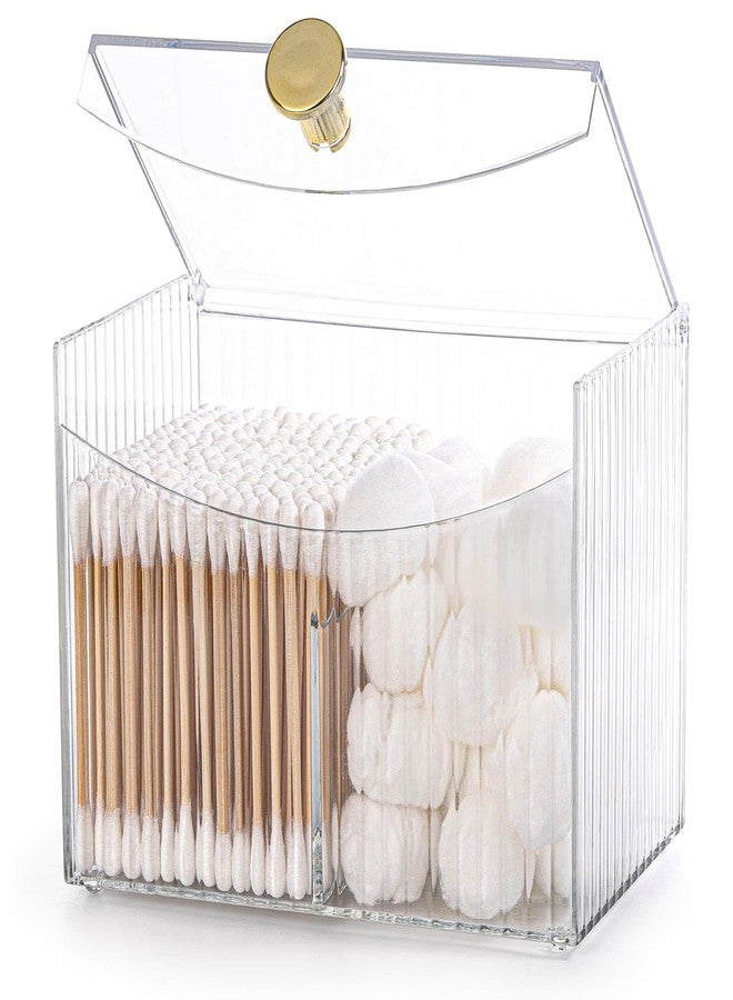acDesign 2 Slot Qtip Holder Dispenser Rectangle Cotton Ball and Swab Holder Organizer with Lid Clear Bathroom Organizer Jar for Bathroom Vanity - Image 1