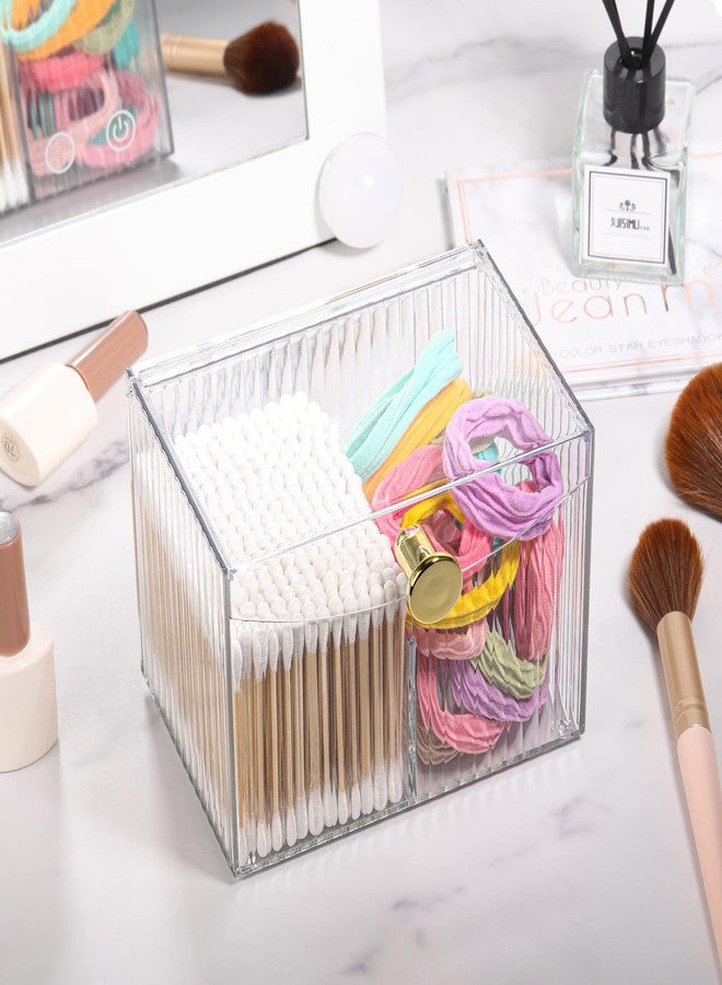 acDesign 2 Slot Qtip Holder Dispenser Rectangle Cotton Ball and Swab Holder Organizer with Lid Clear Bathroom Organizer Jar for Bathroom Vanity - Image 5