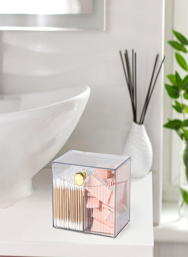 acDesign 2 Slot Qtip Holder Dispenser Rectangle Cotton Ball and Swab Holder Organizer with Lid Clear Bathroom Organizer Jar for Bathroom Vanity - Image 4