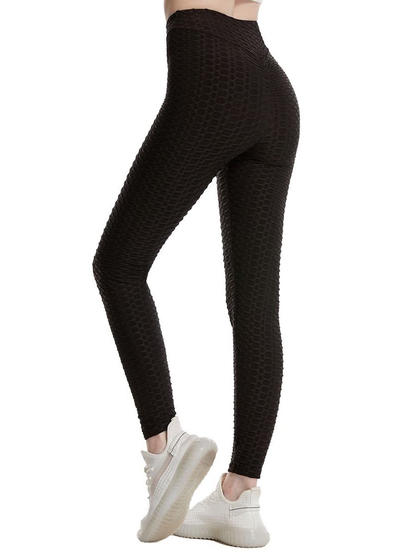 Loquat Women's Solid Color Super Strech Textured Leggings Yoga Pants Black  - Image 2