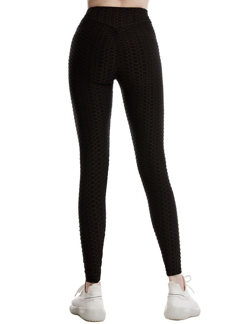 Loquat Women's Solid Color Super Strech Textured Leggings Yoga Pants Black  - Image 3