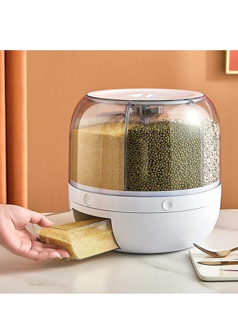 راكسوم حاوية تخزين الأرز والحبوب ذات 6 شبكات، موزع طعام جاف يدور 360 درجة، صندوق تخزين طعام الحبوب، دلو أرز مع غطاء مقاوم للرطوبة للاستخدام المنزلي والمطبخ (5 كجم) - Image 1