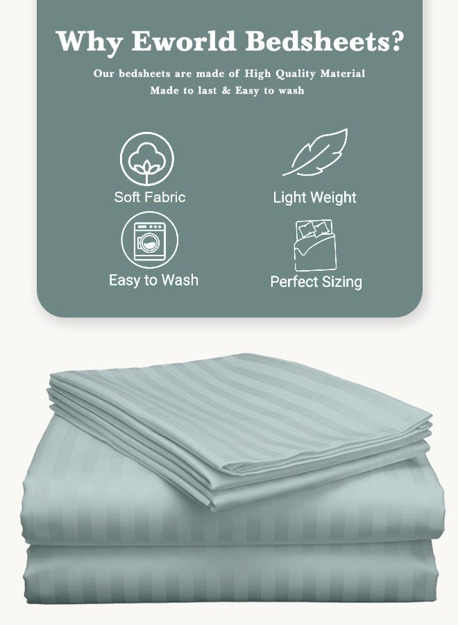 Eworld 3 Piece Luxury Pastel Green Striped Bed Sheet Set with 1 Flat Sheet and 2 Pillowcases for Hotel and Home Crafted from Ultra Soft and Breathable For All Seasons Microfiber for Year-Round Comfort (Single/Double) - Image 4