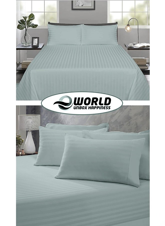 Eworld 3 Piece Luxury Pastel Green Striped Bed Sheet Set with 1 Flat Sheet and 2 Pillowcases for Hotel and Home Crafted from Ultra Soft and Breathable For All Seasons Microfiber for Year-Round Comfort (Single/Double) - Image 3