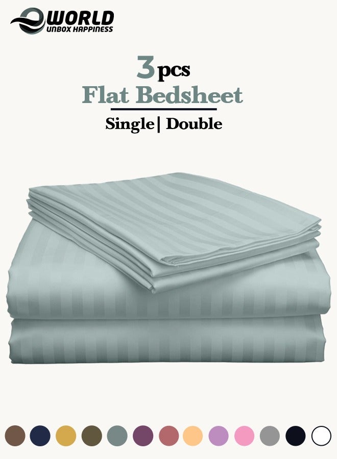 Eworld 3 Piece Luxury Pastel Green Striped Bed Sheet Set with 1 Flat Sheet and 2 Pillowcases for Hotel and Home Crafted from Ultra Soft and Breathable For All Seasons Microfiber for Year-Round Comfort (Single/Double) - Image 1
