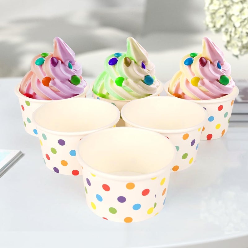 zandfelo 8 oz Ice Cream Cups, Disposable Ice Cream Cups,Frozen Dessert Yogurt Cups, Paper Sundae Cups, Disposable Paper Dessert Bowls, Rainbow Polka Dots Party Supplies (50) - Image 3