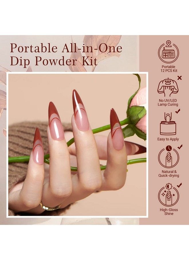AZUREBEAUTY Dip Powder Nail Kit Starter 4 Colors Skin Nude Brown Glitter Acrylic Dipping Powder Liquid Set With Basetop Coat Activator For Daily French Nail Art Manicure Diy Gift 12 Pcs  - Image 4