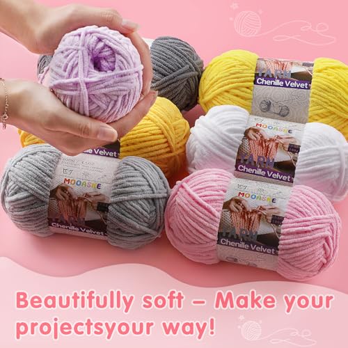 Mooaske Chunky Yarn for Crocheting and Knitting - Easy to Use Plush Chenille Super Bulky Yarn 100g/131yds - Ultra Soft Velvet Baby Blanket Yarn for Beginners & Amigurumi Projects, Light Lavender - Image 5