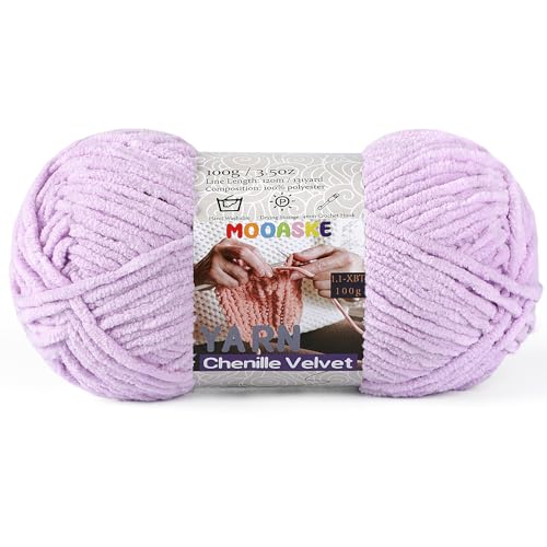 Mooaske Chunky Yarn for Crocheting and Knitting - Easy to Use Plush Chenille Super Bulky Yarn 100g/131yds - Ultra Soft Velvet Baby Blanket Yarn for Beginners & Amigurumi Projects, Light Lavender - Image 1