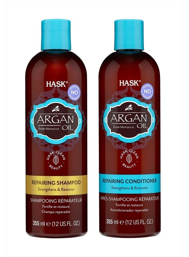 HASK ARGAN OIL Repairing Shampoo + Conditioner Set for All Hair Types, Color Safe, Gluten-Free, Sulfate-Free, Paraben-Free, Cruelty-Free - 1 Shampoo and 1 Conditioner - Image 1