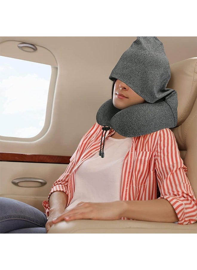 HQ-GAMING - Cervical Pillows, Memory Foam Travel Pillow with Hood, Adult Airplane Pillow for Head Rest Neck Support, Portable Pillow for Office Cars Trains Long Flights Sleeping (Deep Grey) - Image 1