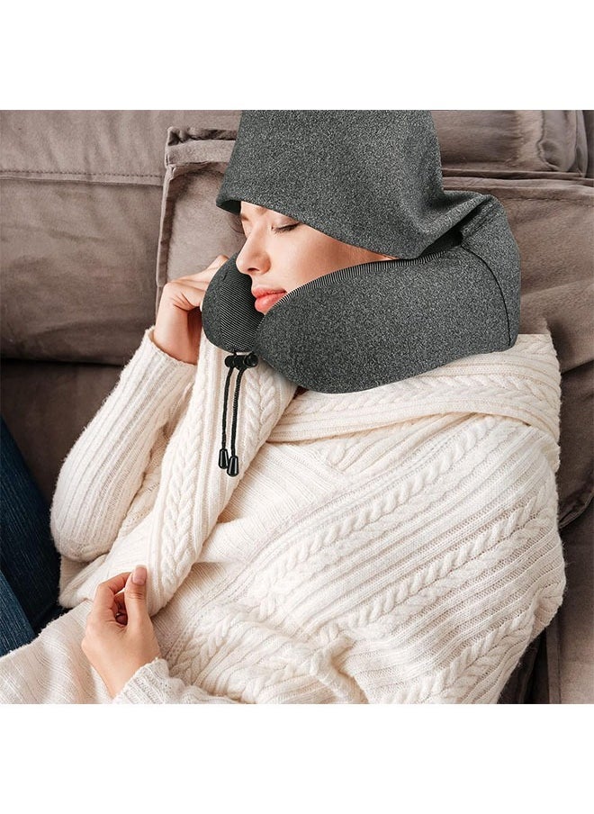 HQ-GAMING - Cervical Pillows, Memory Foam Travel Pillow with Hood, Adult Airplane Pillow for Head Rest Neck Support, Portable Pillow for Office Cars Trains Long Flights Sleeping (Deep Grey) - Image 1