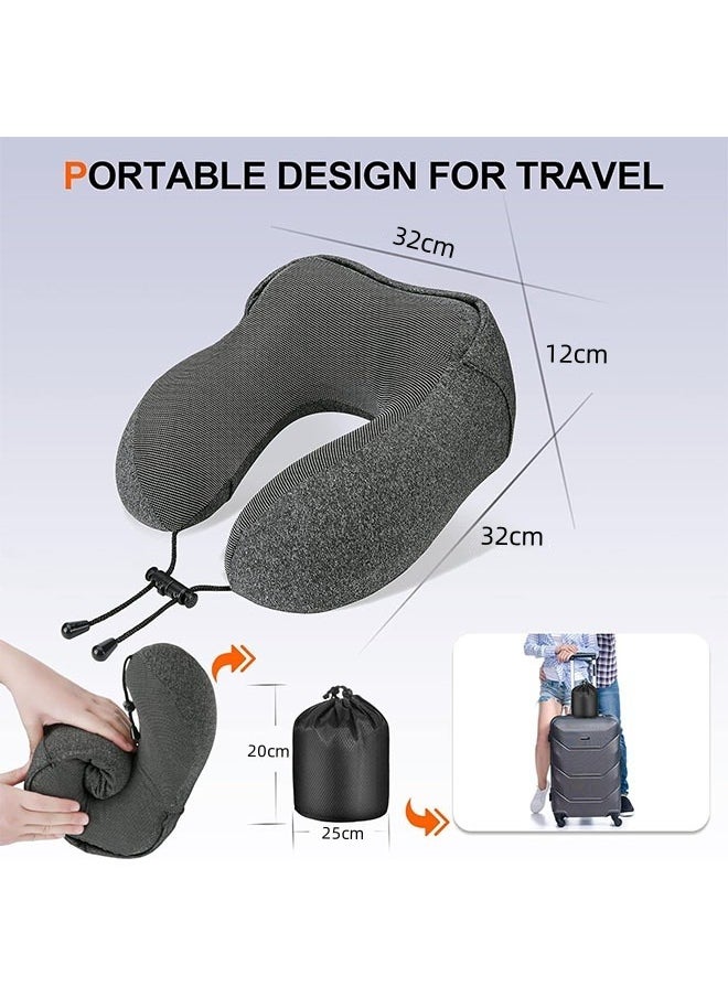 HQ-GAMING - Cervical Pillows, Memory Foam Travel Pillow with Hood, Adult Airplane Pillow for Head Rest Neck Support, Portable Pillow for Office Cars Trains Long Flights Sleeping (Deep Grey) - Image 1