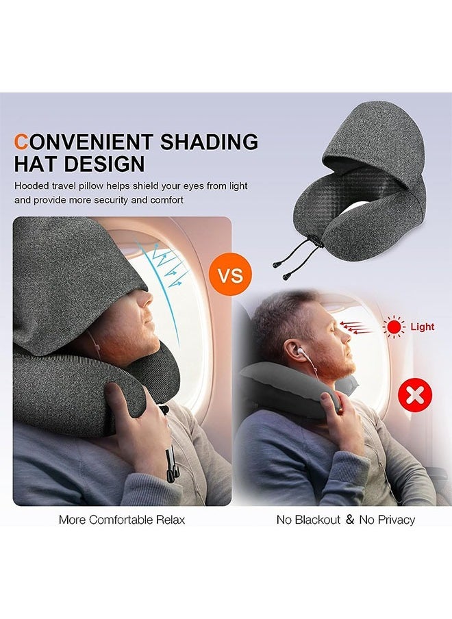 HQ-GAMING - Cervical Pillows, Memory Foam Travel Pillow with Hood, Adult Airplane Pillow for Head Rest Neck Support, Portable Pillow for Office Cars Trains Long Flights Sleeping (Deep Grey) - Image 1