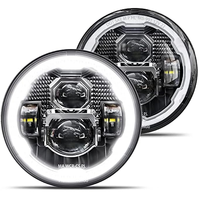 HWSTAR 2023 New 1000 Brighter AntiGlare 7 Inch Led Headlights Round Compatible With Jeep Wrangler Jk Jku Tj Lj Chevy Ford Gmc Dodge Mazda Nissan Vw Mack Etc Dot WHalo Drl H6024 HiLow Sealed Beam - Image 2