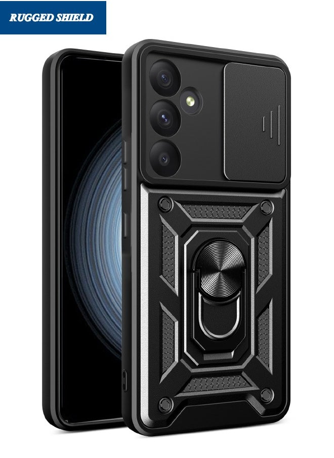 RUGGED SHIELD Samsung Galaxy A(55) Protective Case, Galaxy A(55) Case with Slide Camera Cover, Heavy Duty Shockproof Durable Phone Case Cover with Ring Kickstand for Samsung Galaxy A(55) 5G 2024, Black  - Image 1