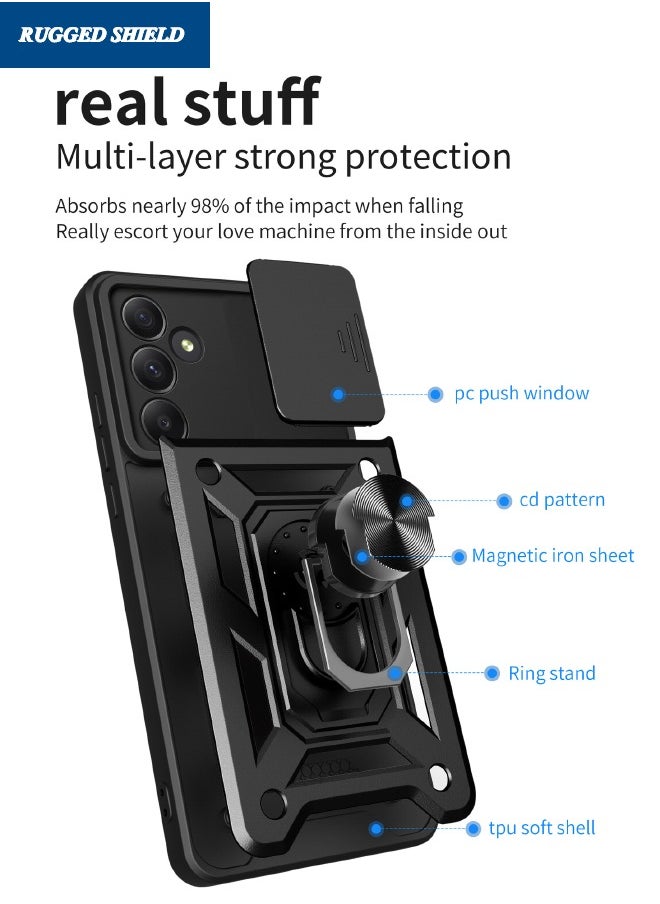 RUGGED SHIELD Samsung Galaxy A(55) Protective Case, Galaxy A(55) Case with Slide Camera Cover, Heavy Duty Shockproof Durable Phone Case Cover with Ring Kickstand for Samsung Galaxy A(55) 5G 2024, Black  - Image 3