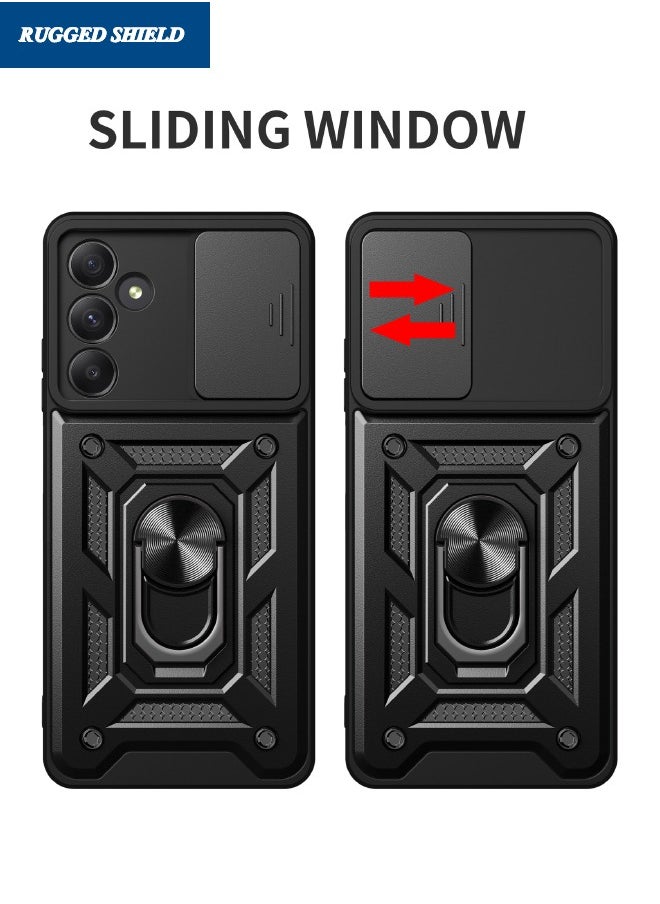 RUGGED SHIELD Samsung Galaxy A(55) Protective Case, Galaxy A(55) Case with Slide Camera Cover, Heavy Duty Shockproof Durable Phone Case Cover with Ring Kickstand for Samsung Galaxy A(55) 5G 2024, Black  - Image 2