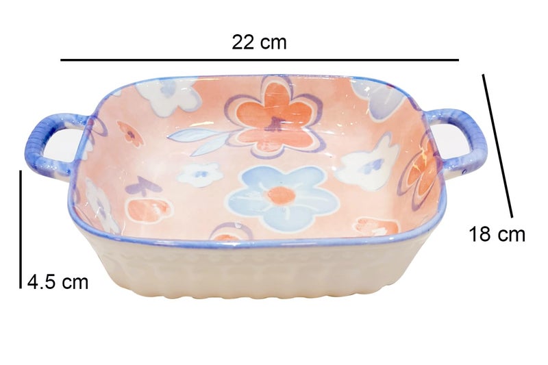 Lemon Tree Ceramic Rectangle Serving Deep Plate Serving Dish Plate for Snacks Fruits and Salad Use for Kitchen DiningDishwasher Safe Pink - Image 3
