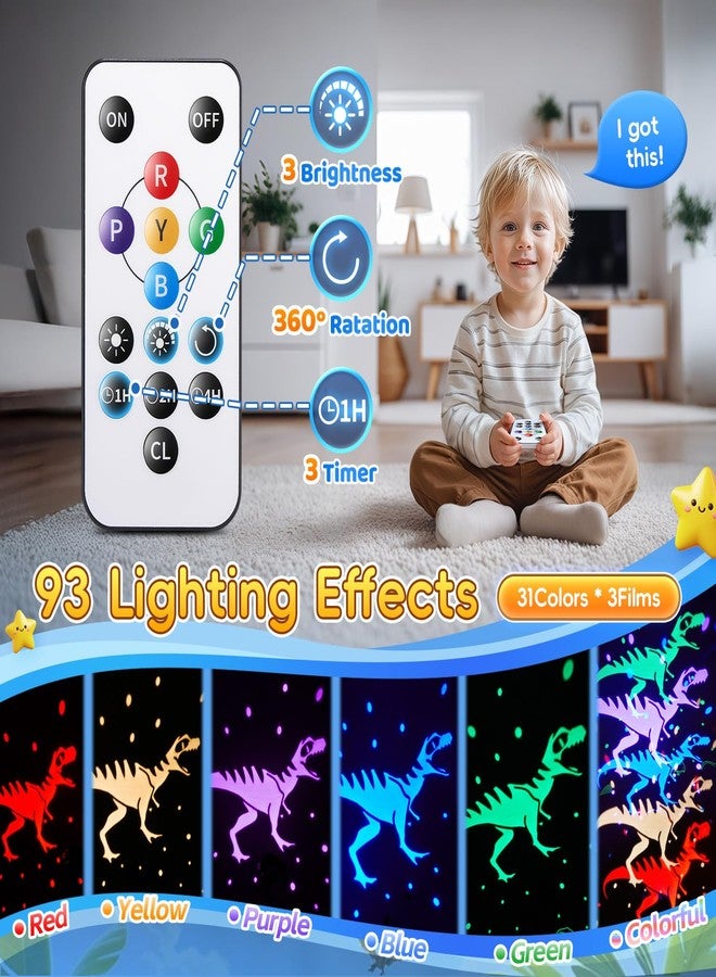 PIKOY Dinosaur Toys for Kids 3-8 | 3D Films & 31 Colors & & 360° Rotate & Timer | Dinosaur Projectror Night Light Toys for 3-8 Year Old Boys Gift for Boys - Image 5