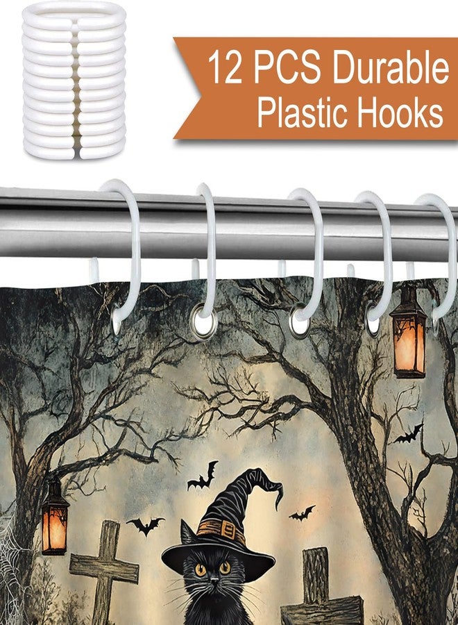 Mocsicka Halloween Cat Shower Curtain Black Cat Pumpkin Forest Graveyard Cute Halloween Home Decor Bathroom Bathtub Curtain for Kids 72x72 Inch - Image 5