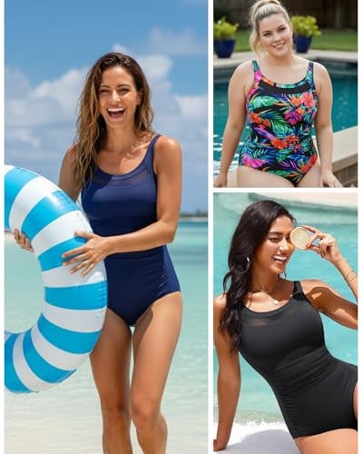 Tempt Me Women One Piece Mesh Swimsuits Tummy Control Swimwear Black L - Image 4
