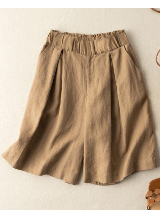 XINYANG Women's Cotton Shorts 2025 Summer Button-waist Wide-leg Casual Pants - Image 1