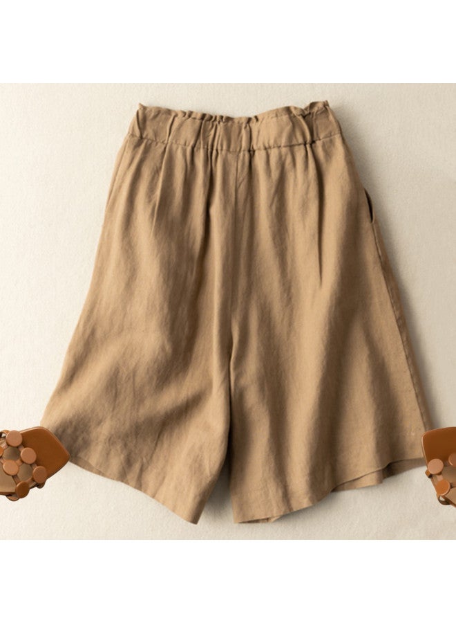 XINYANG Women's Cotton Shorts 2025 Summer Button-waist Wide-leg Casual Pants - Image 3