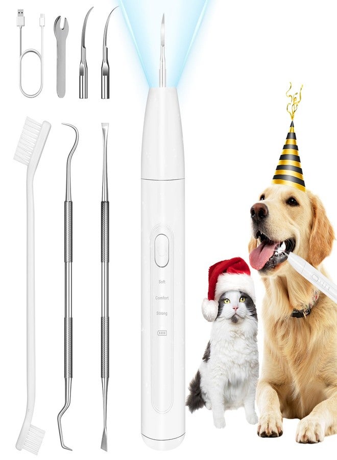 ZREVSB Dog Teeth Cleaning Kit with Light, USB Rechargeable Small Dogs Tooth Brushing Kit, 3 Modes Doggie Toothbrush, Dog Plaque and Tartar Remover for Teeth, Low Noise Dog Teeth Cleaner, Pure White - Image 1
